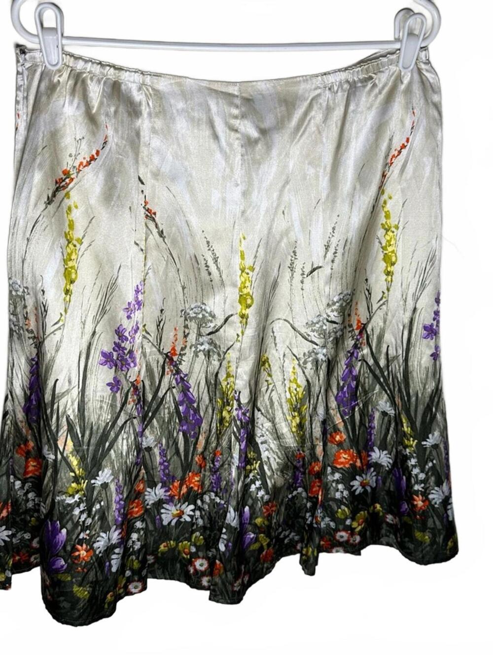 Chicos silk blend fairy forest cottage A-Line Skirt wildflower print L/12 - Picture 2 of 7